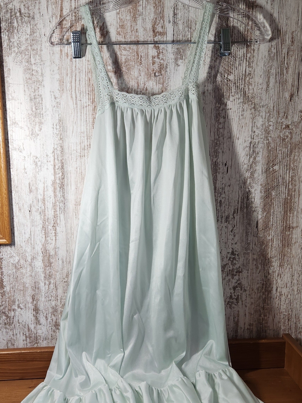 Vintage Lorraine Lace-Trim Long Tank Style Nightgown in Mint Green Size Small